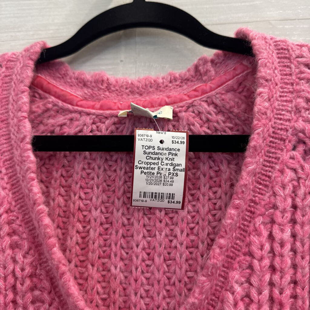 Sundance Pink Chunky Knit Cropped Cardigan Sweater Extra Small Petite