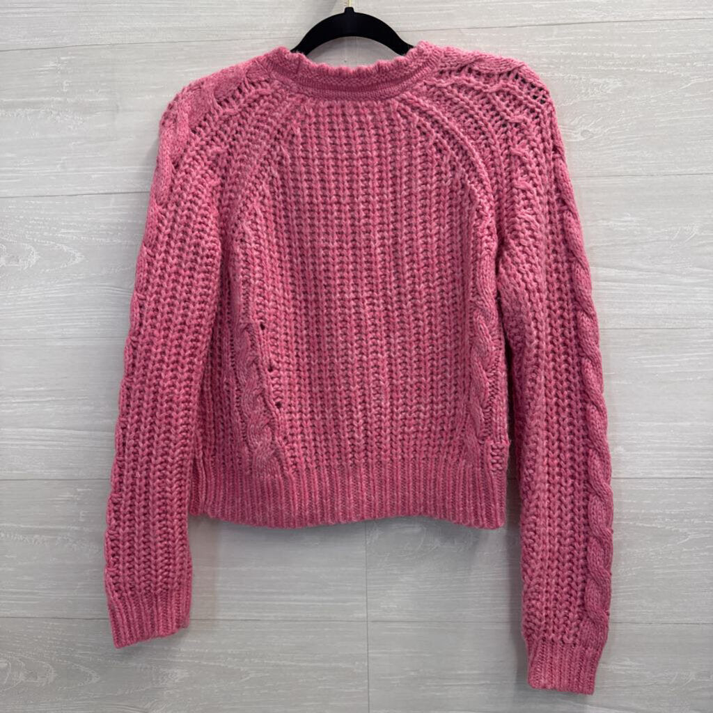 Sundance Pink Chunky Knit Cropped Cardigan Sweater Extra Small Petite