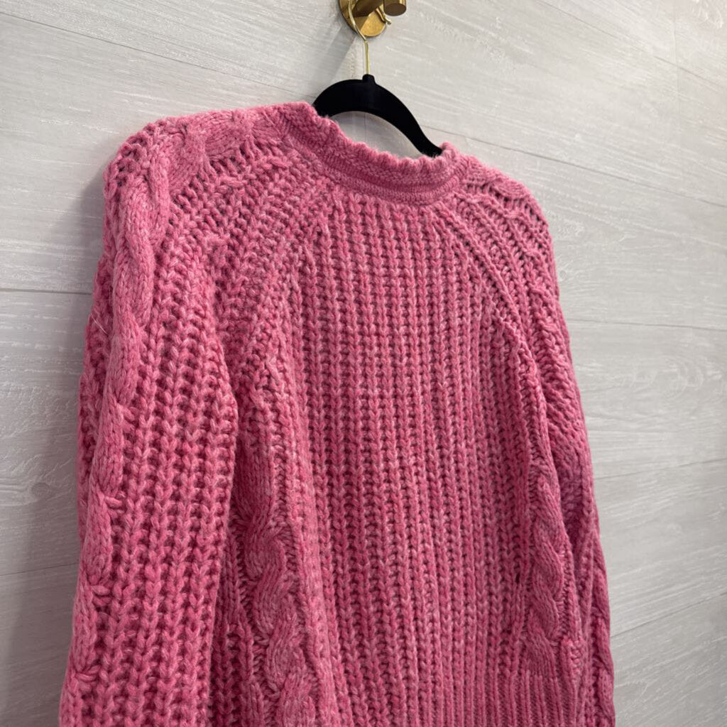 Sundance Pink Chunky Knit Cropped Cardigan Sweater Extra Small Petite