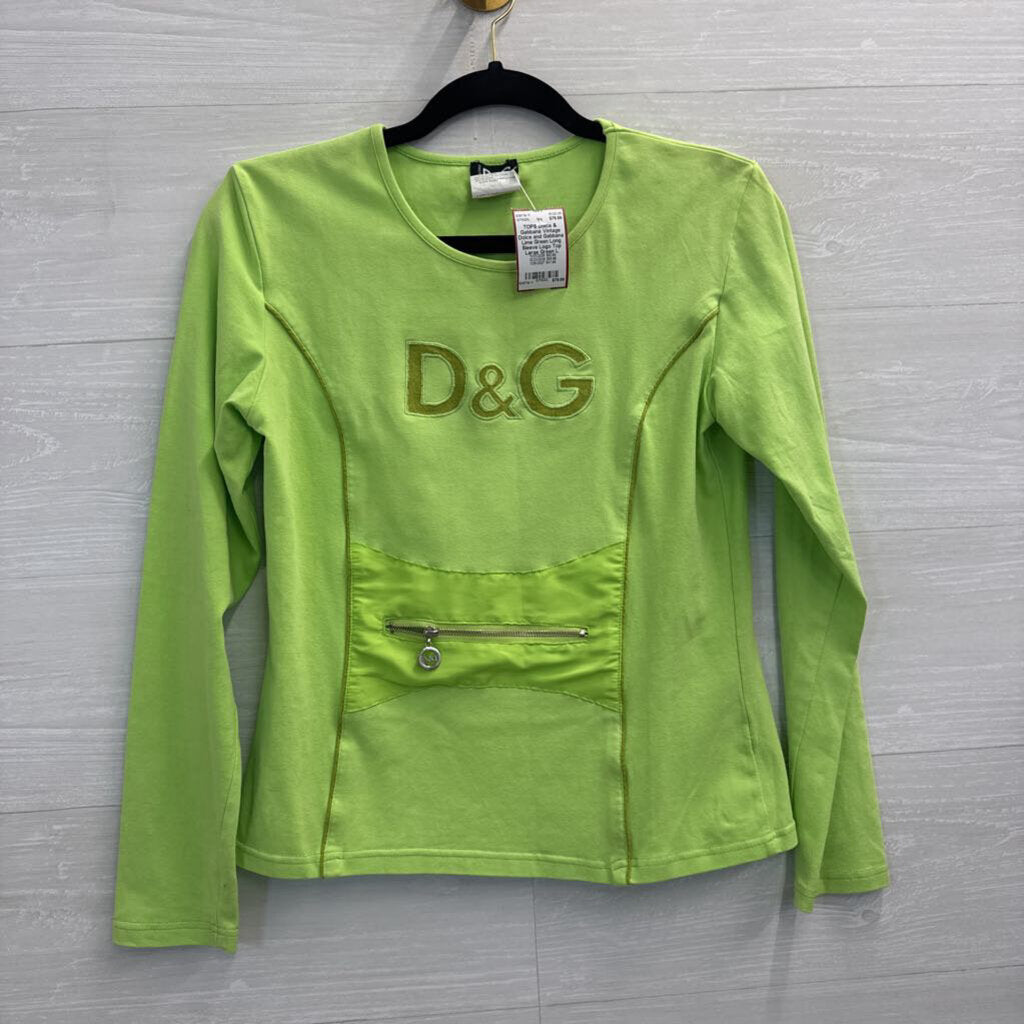 Vintage Dolce and Gabbana Lime Green Long Sleeve Logo Top Large
