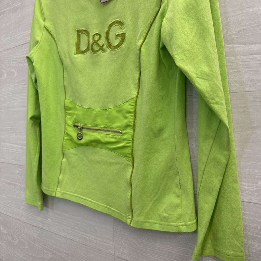 Vintage Dolce and Gabbana Lime Green Long Sleeve Logo Top Large