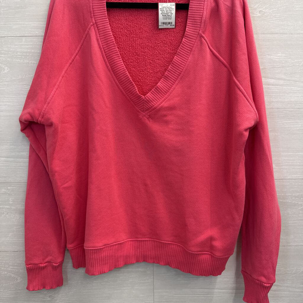 Perfect White Tee Pink V Neck Slouchy Sweatshirt Top Small