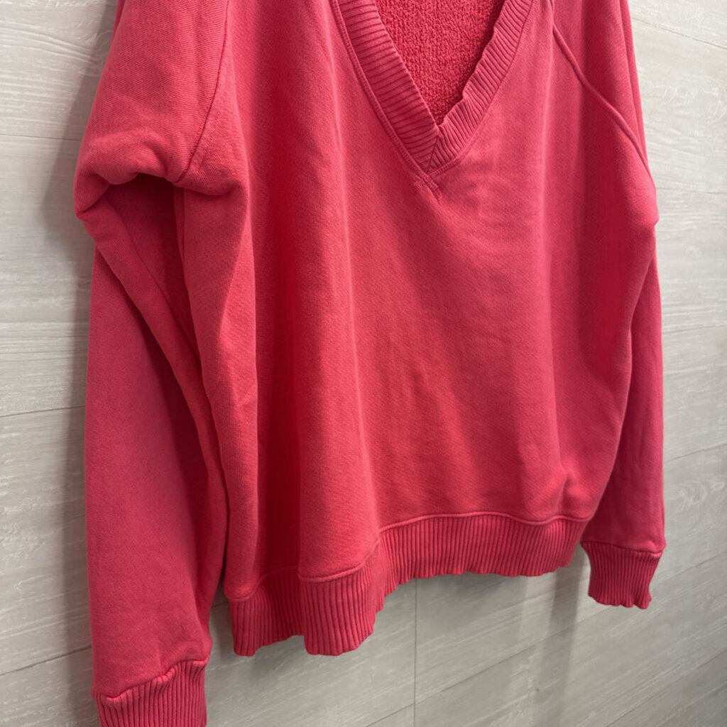 Perfect White Tee Pink V Neck Slouchy Sweatshirt Top Small