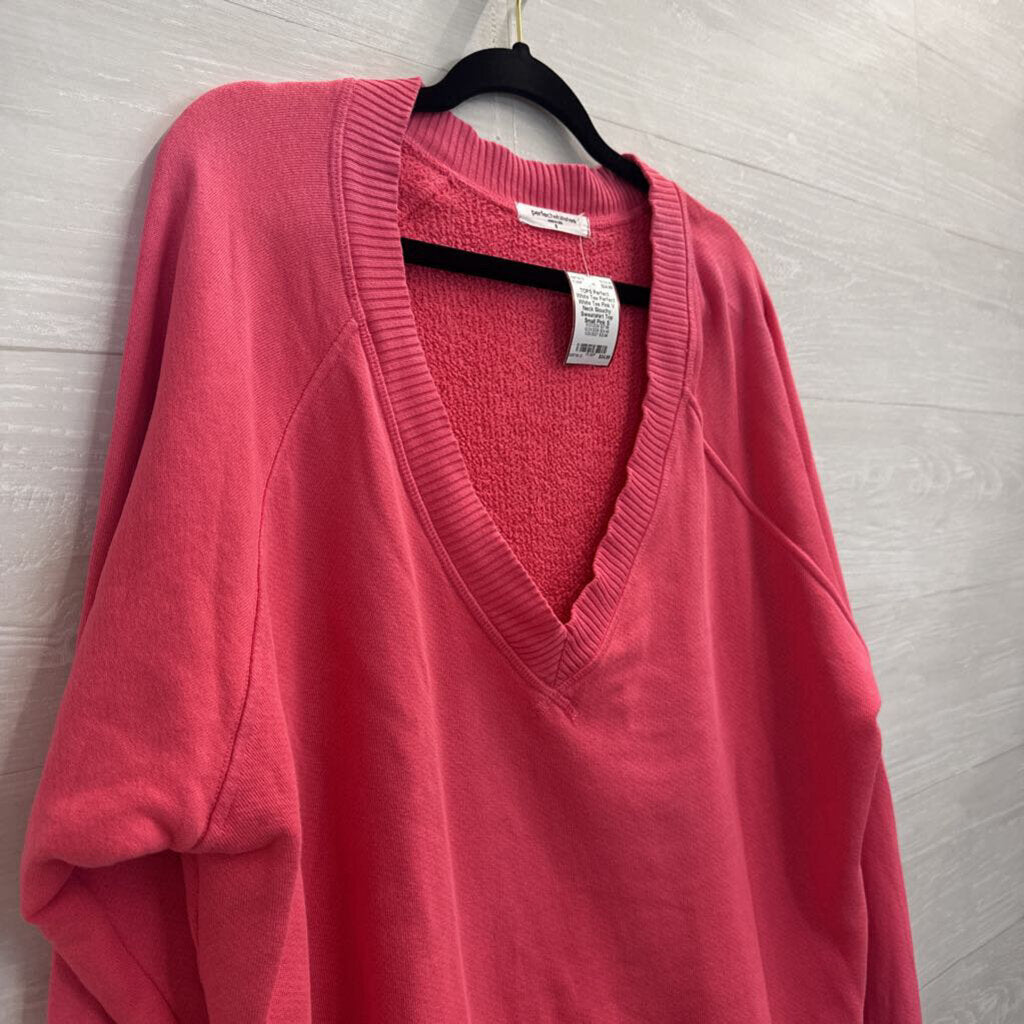 Perfect White Tee Pink V Neck Slouchy Sweatshirt Top Small