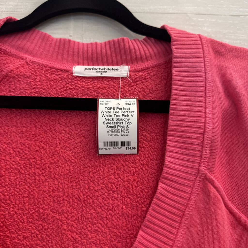 Perfect White Tee Pink V Neck Slouchy Sweatshirt Top Small