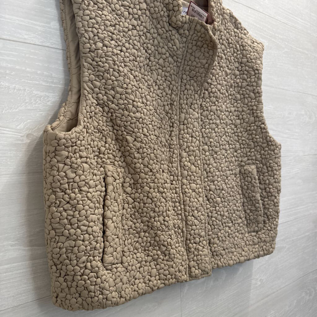 Current Air Beige Textured Cropped Quilting Vest Medium