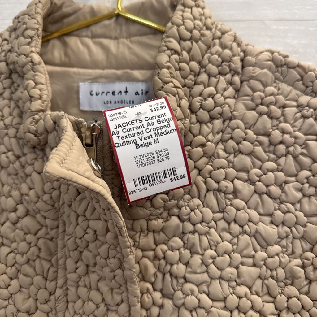 Current Air Beige Textured Cropped Quilting Vest Medium