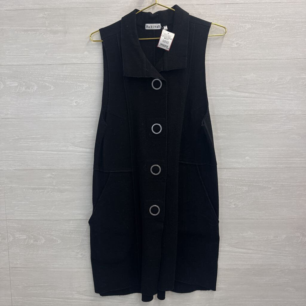 Habitat Black Sleeveless Button Front Dresss Medium