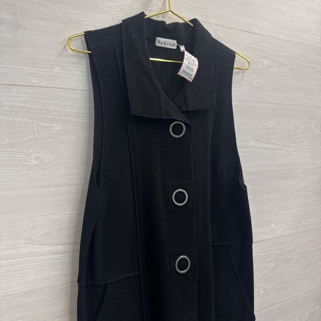 Habitat Black Sleeveless Button Front Dresss Medium