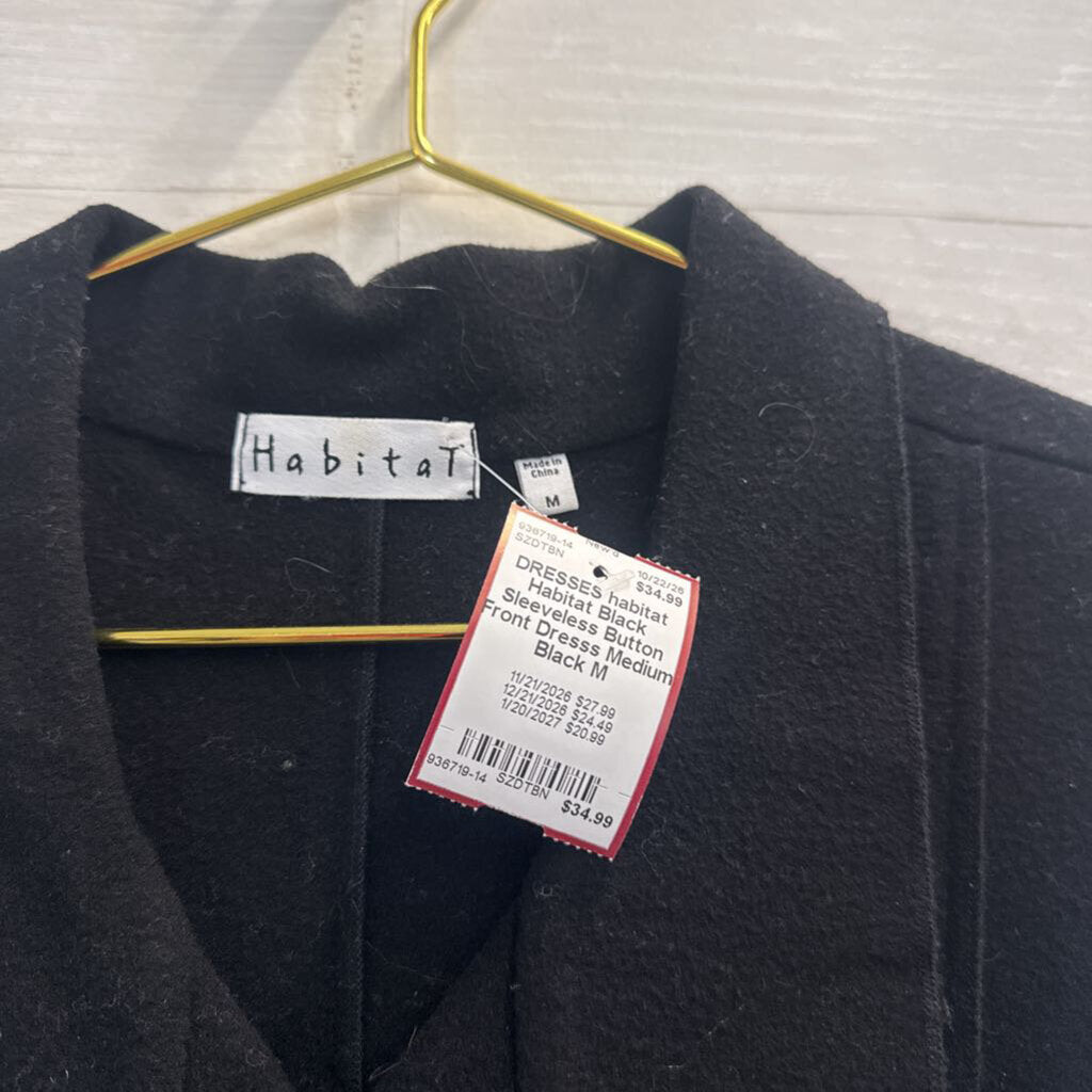 Habitat Black Sleeveless Button Front Dresss Medium