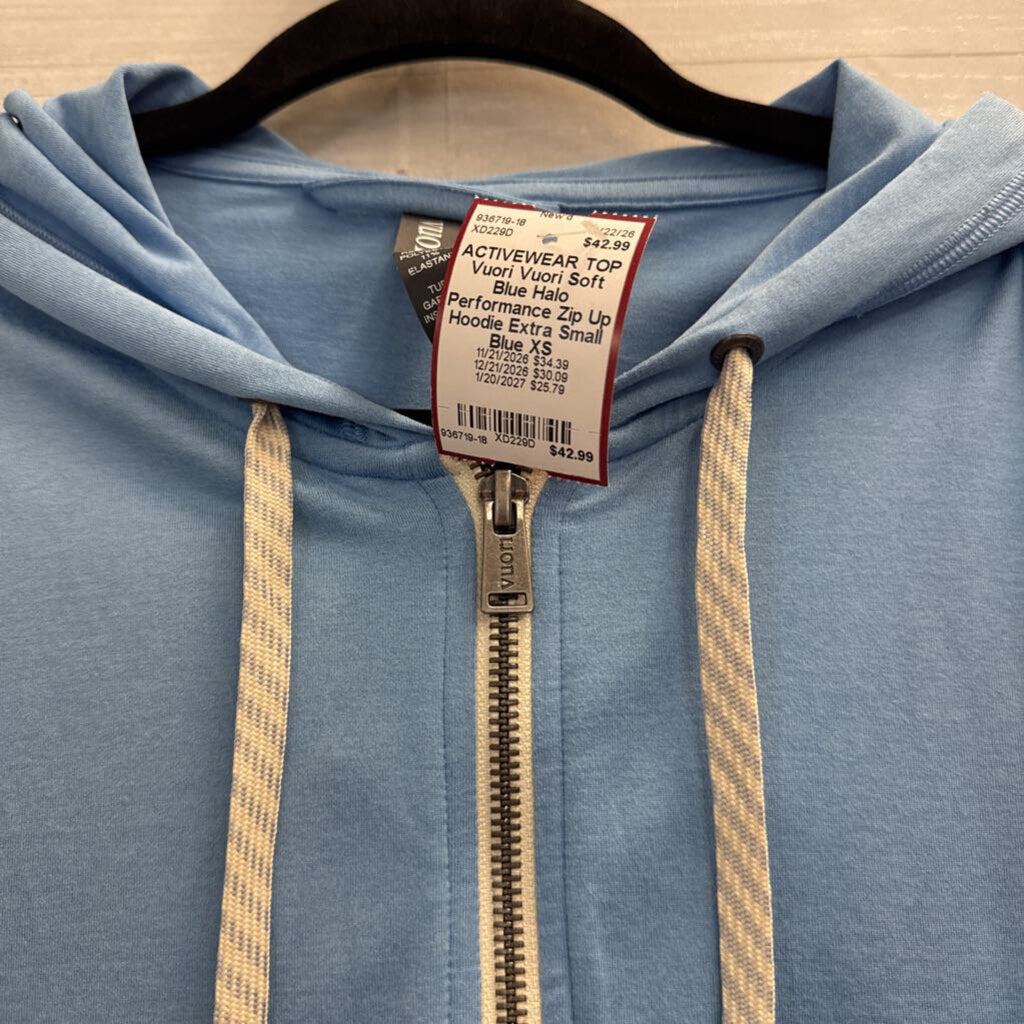 Vuori Soft Blue Halo Performance Zip Up Hoodie Extra Small