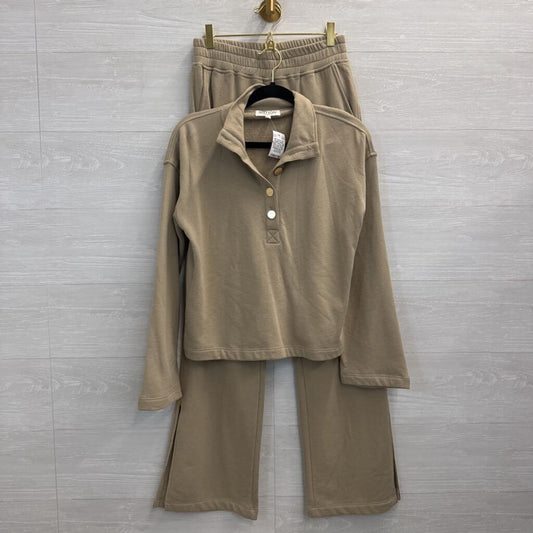 Nation Brown Henley Top/ Wide Leg Pull On Pants Set Extra Small