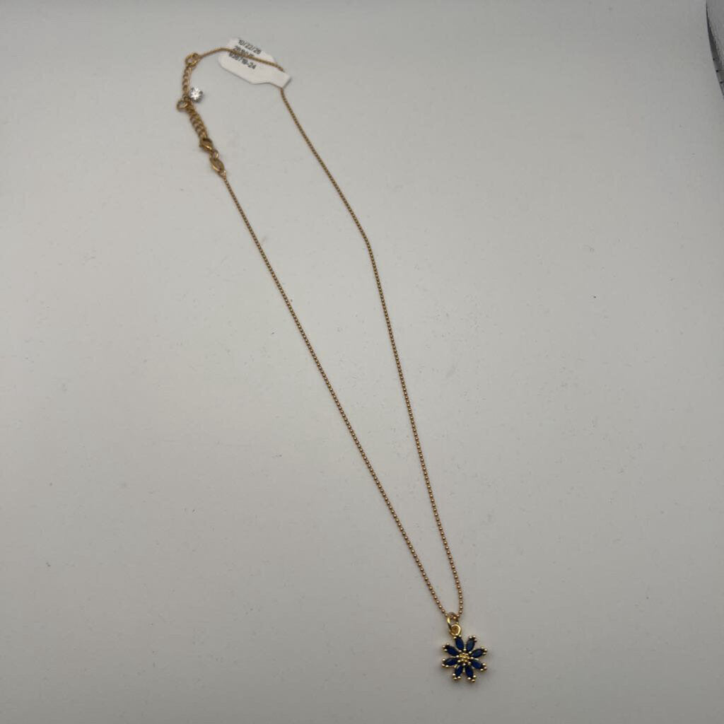 Gold/ Blue Stone Dainty Flower Pendant Necklace