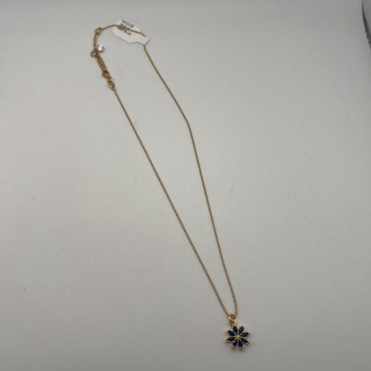 Gold/ Blue Stone Dainty Flower Pendant Necklace