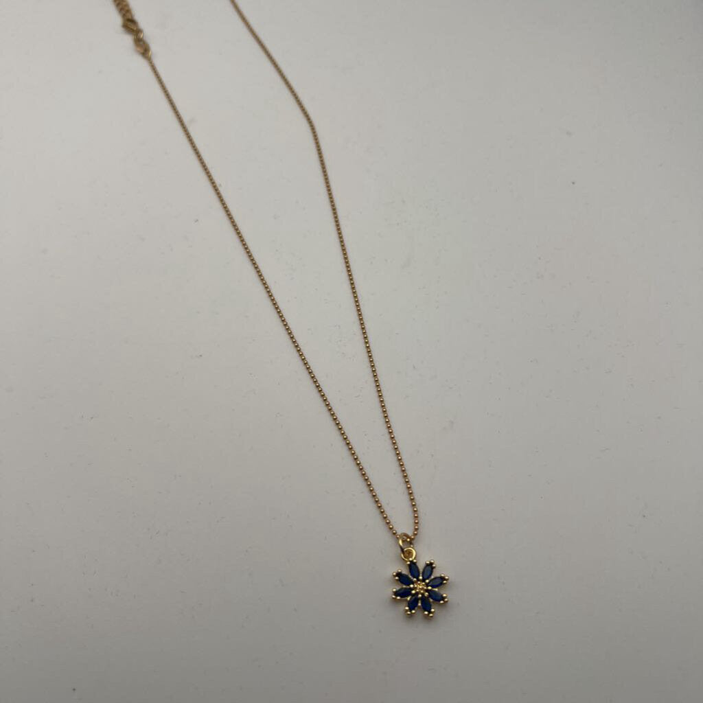 Gold/ Blue Stone Dainty Flower Pendant Necklace