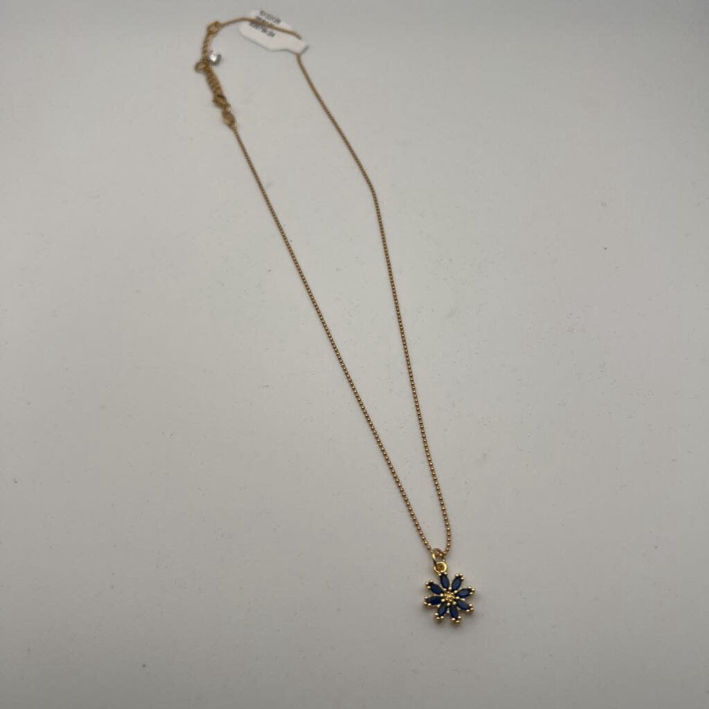 Gold/ Blue Stone Dainty Flower Pendant Necklace