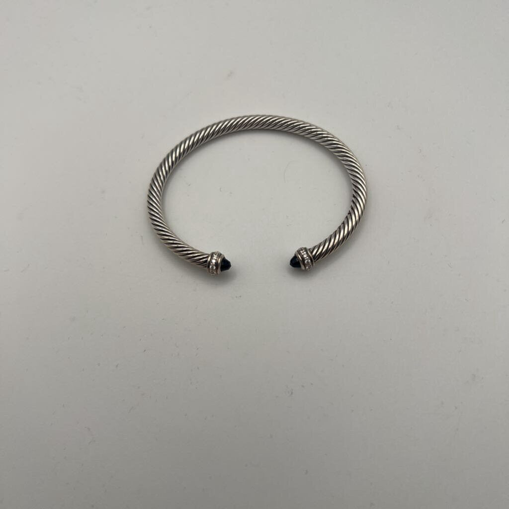 David Yurman Sterling Silver Cable Black Onyx Diamond Studded Cuff Bracelet
