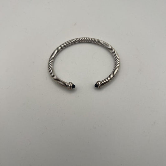 David Yurman Sterling Silver Cable Black Onyx Diamond Studded Cuff Bracelet