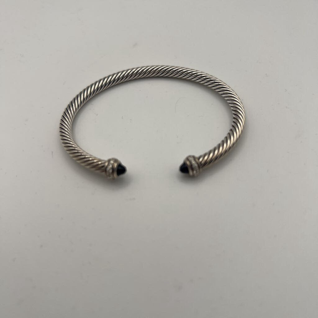 David Yurman Sterling Silver Cable Black Onyx Diamond Studded Cuff Bracelet