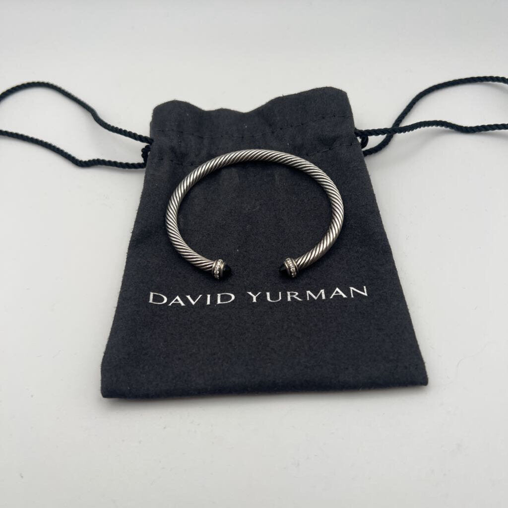 David Yurman Sterling Silver Cable Black Onyx Diamond Studded Cuff Bracelet