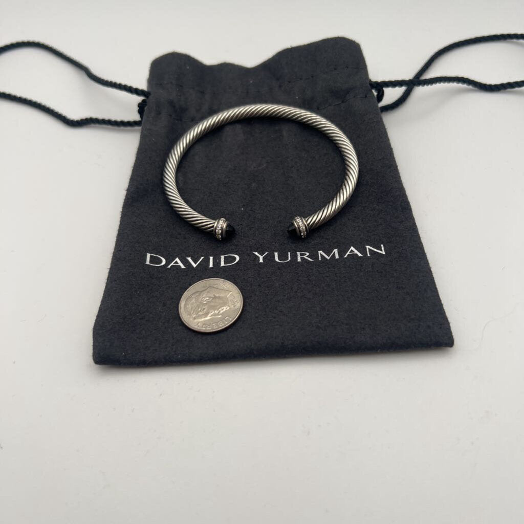 David Yurman Sterling Silver Cable Black Onyx Diamond Studded Cuff Bracelet