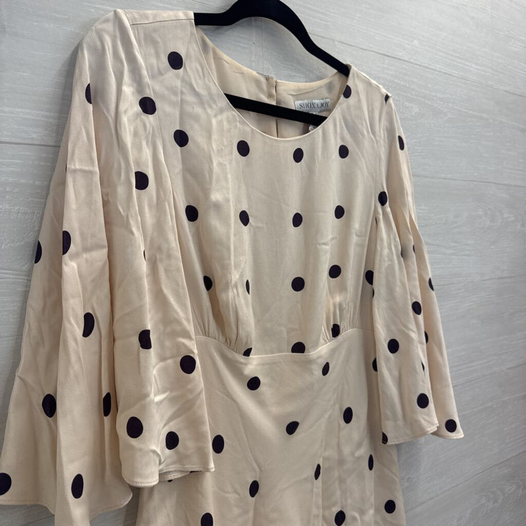 Shona Joy Cream/ Purple Poka Dot Print Silky Flutter Sleeve Dress 8
