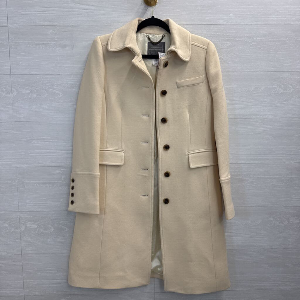 J Crew Cream Wool Blend Mid Length Button Front Jacket 6