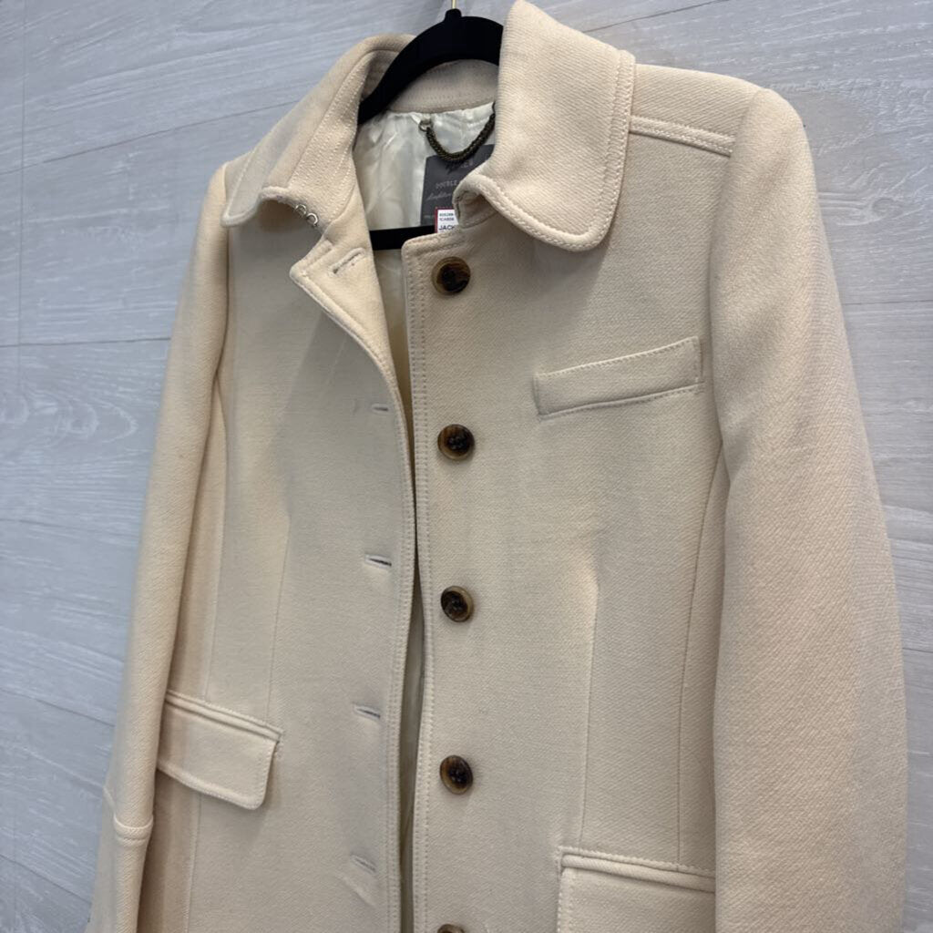 J Crew Cream Wool Blend Mid Length Button Front Jacket 6