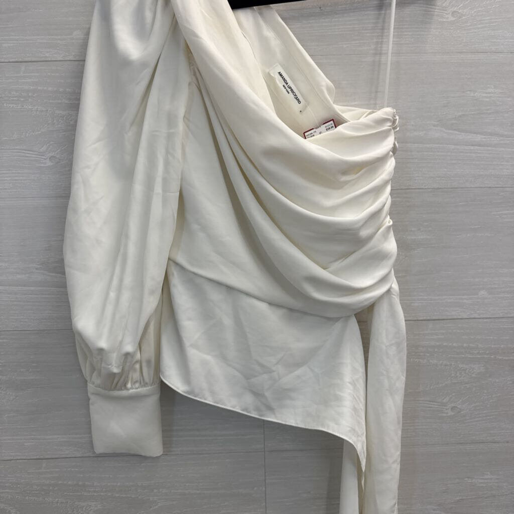 Amanda Uprichard White One Shoulder Long Sleeve Top Medium