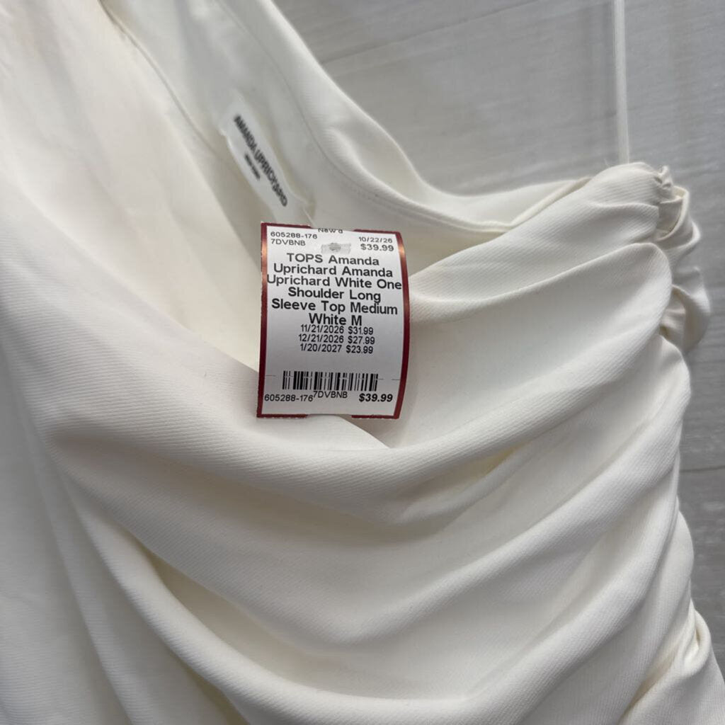 Amanda Uprichard White One Shoulder Long Sleeve Top Medium