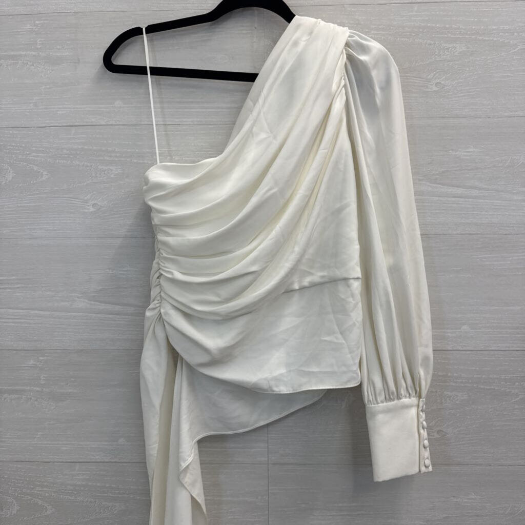 Amanda Uprichard White One Shoulder Long Sleeve Top Medium