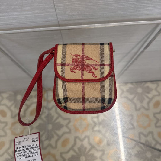 Burberry Haymarket Check Lipstick Pouch with Mirror Military Red