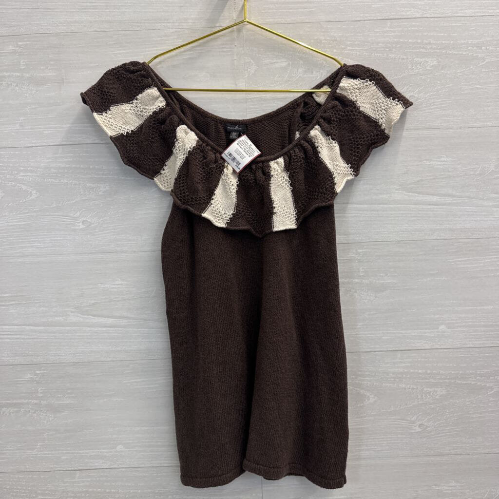 Madison Brown/ White Knit Striped Detail Top Medium