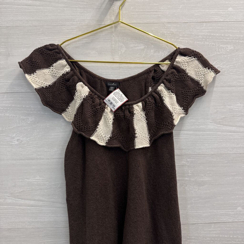 Madison Brown/ White Knit Striped Detail Top Medium