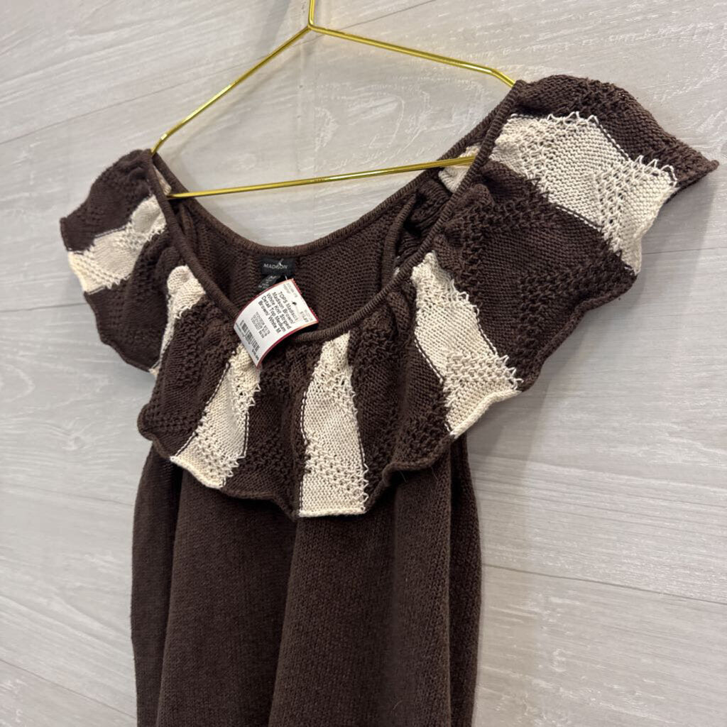 Madison Brown/ White Knit Striped Detail Top Medium