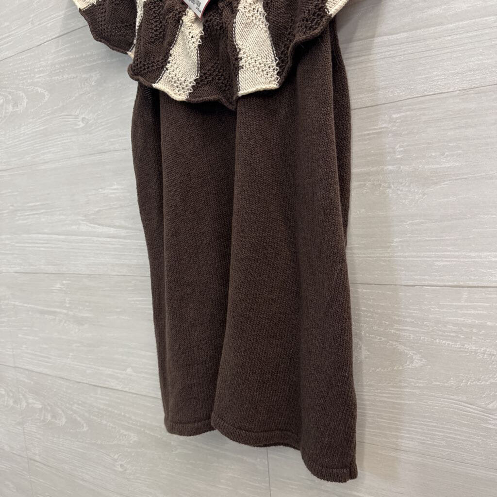 Madison Brown/ White Knit Striped Detail Top Medium