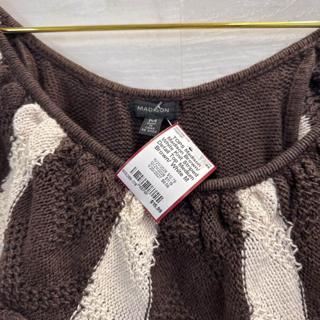 Madison Brown/ White Knit Striped Detail Top Medium