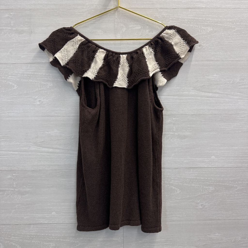 Madison Brown/ White Knit Striped Detail Top Medium