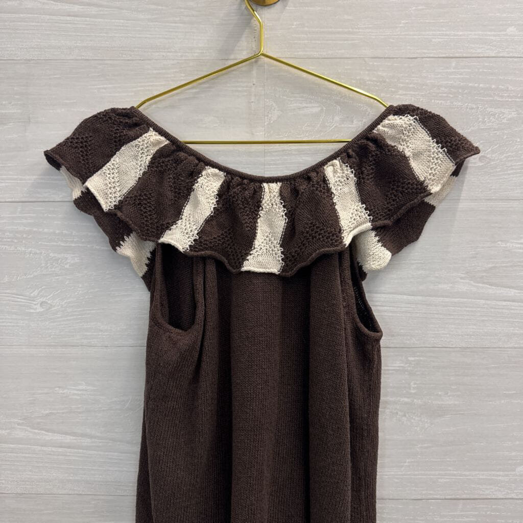 Madison Brown/ White Knit Striped Detail Top Medium