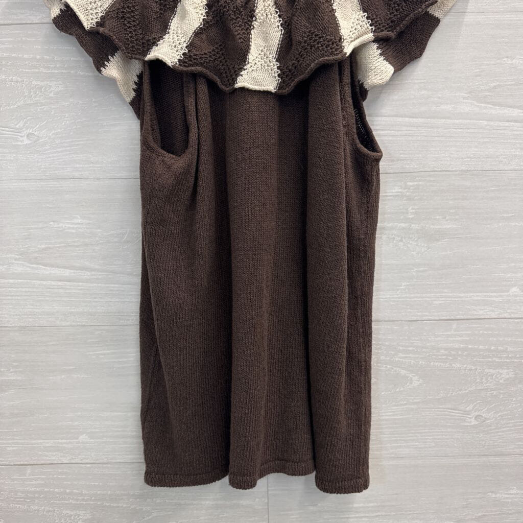 Madison Brown/ White Knit Striped Detail Top Medium