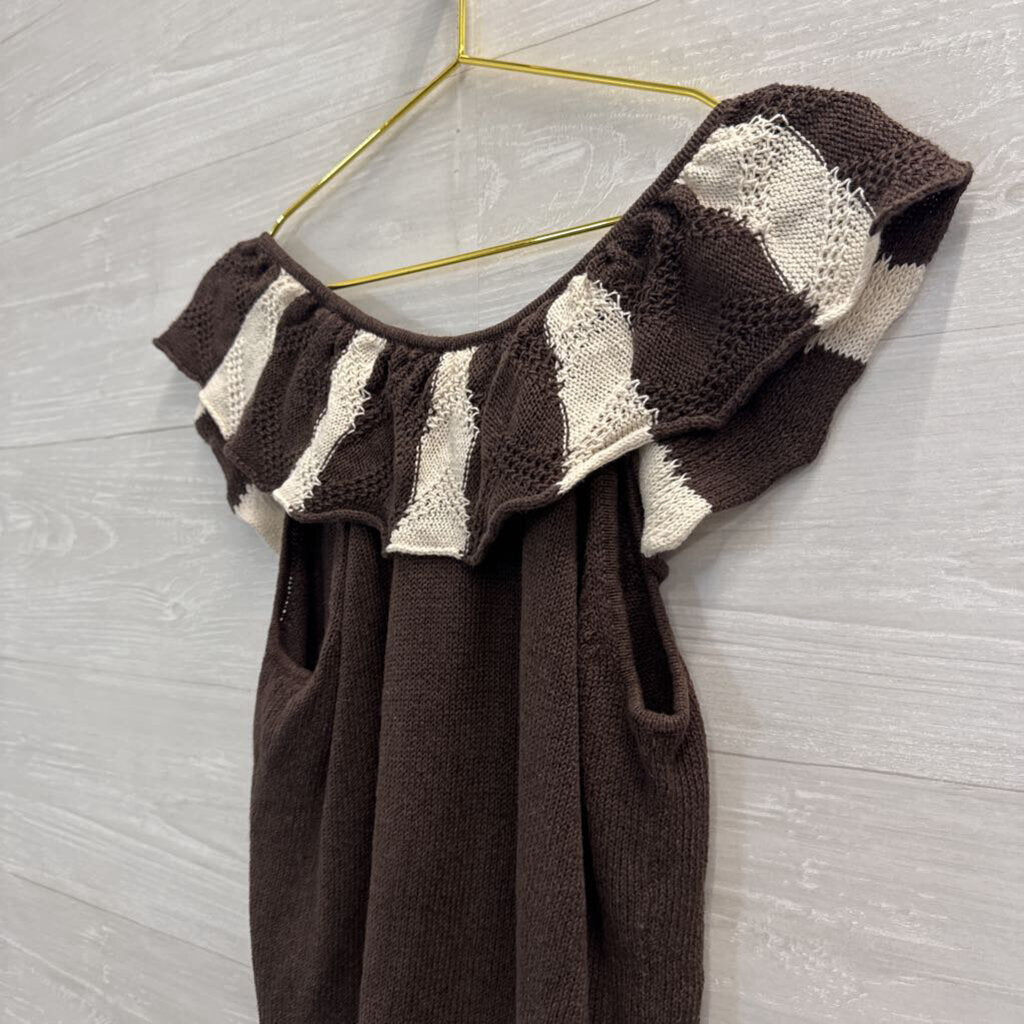 Madison Brown/ White Knit Striped Detail Top Medium