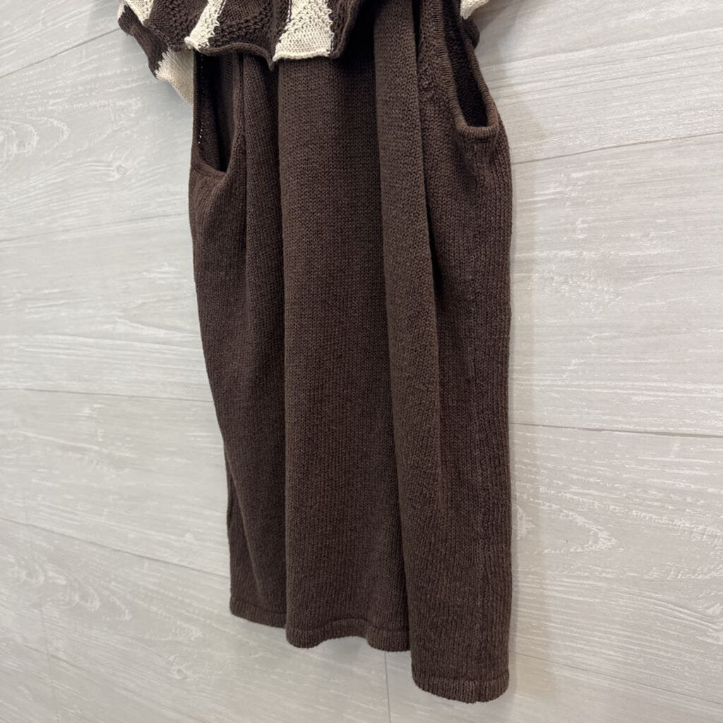 Madison Brown/ White Knit Striped Detail Top Medium