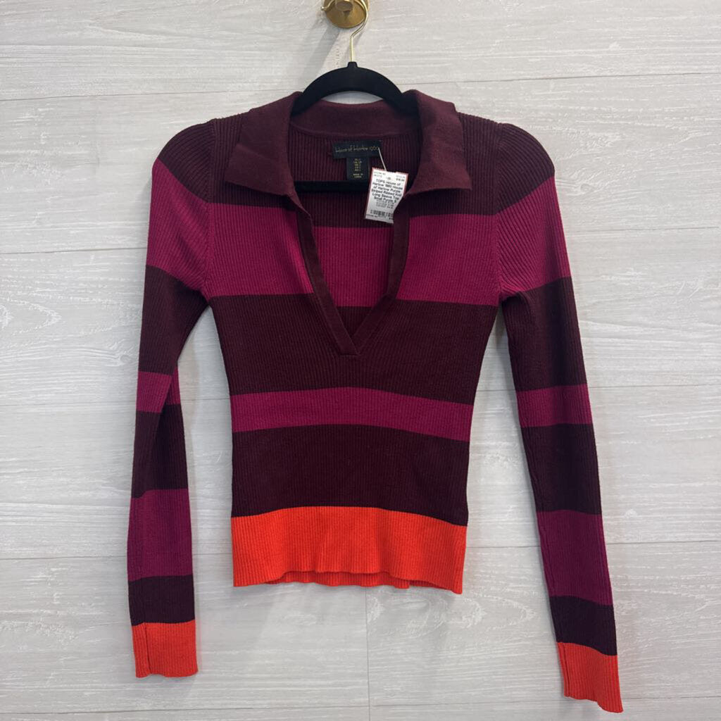 House of Harlow Purple Striped Ribbed Knit Long Sleeve Top Small