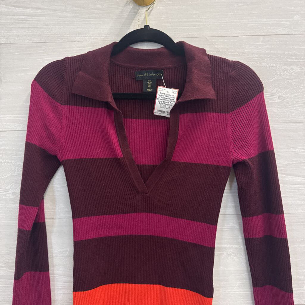 House of Harlow Purple Striped Ribbed Knit Long Sleeve Top Small