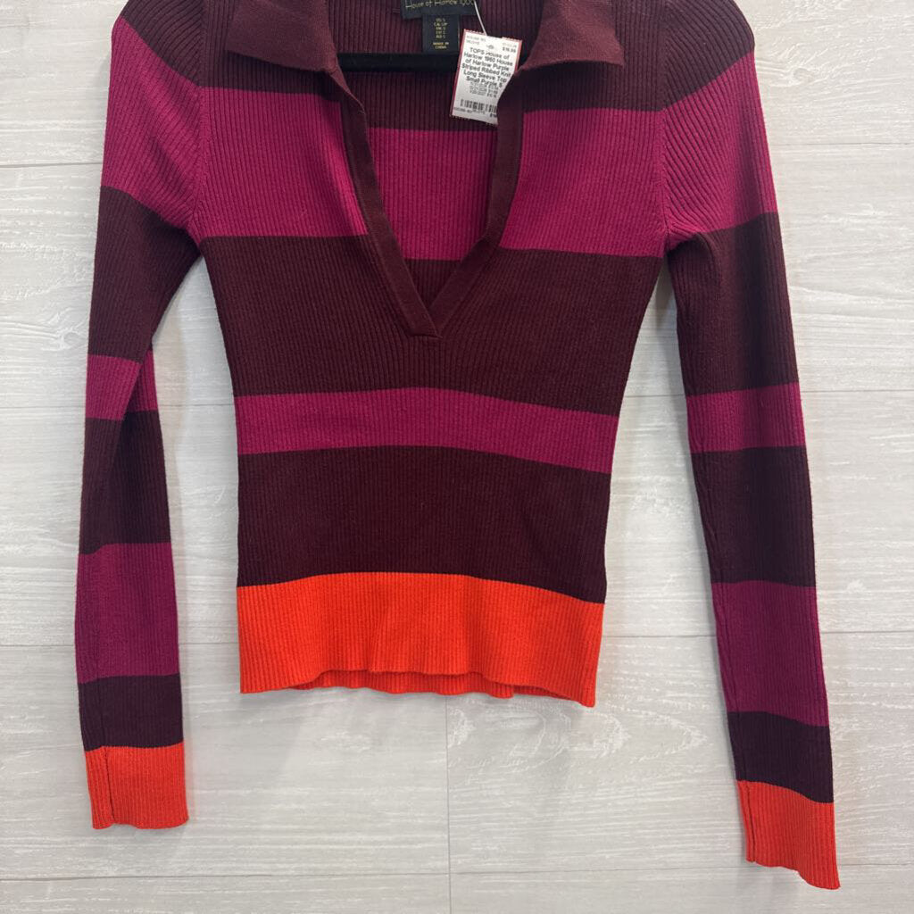 House of Harlow Purple Striped Ribbed Knit Long Sleeve Top Small