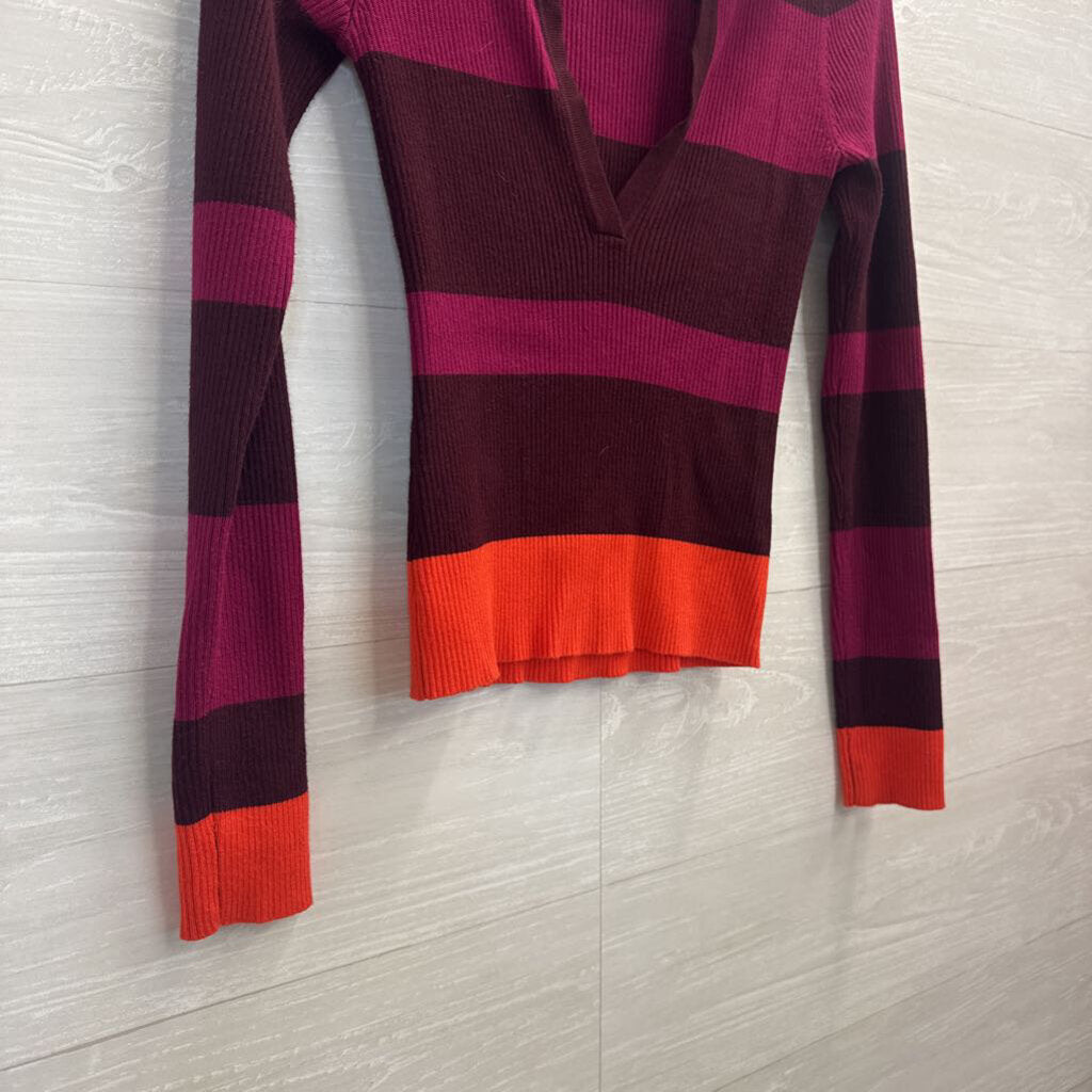 House of Harlow Purple Striped Ribbed Knit Long Sleeve Top Small