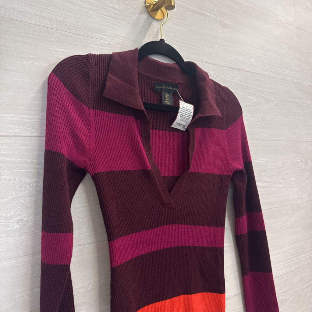 House of Harlow Purple Striped Ribbed Knit Long Sleeve Top Small