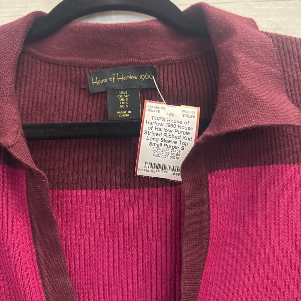 House of Harlow Purple Striped Ribbed Knit Long Sleeve Top Small