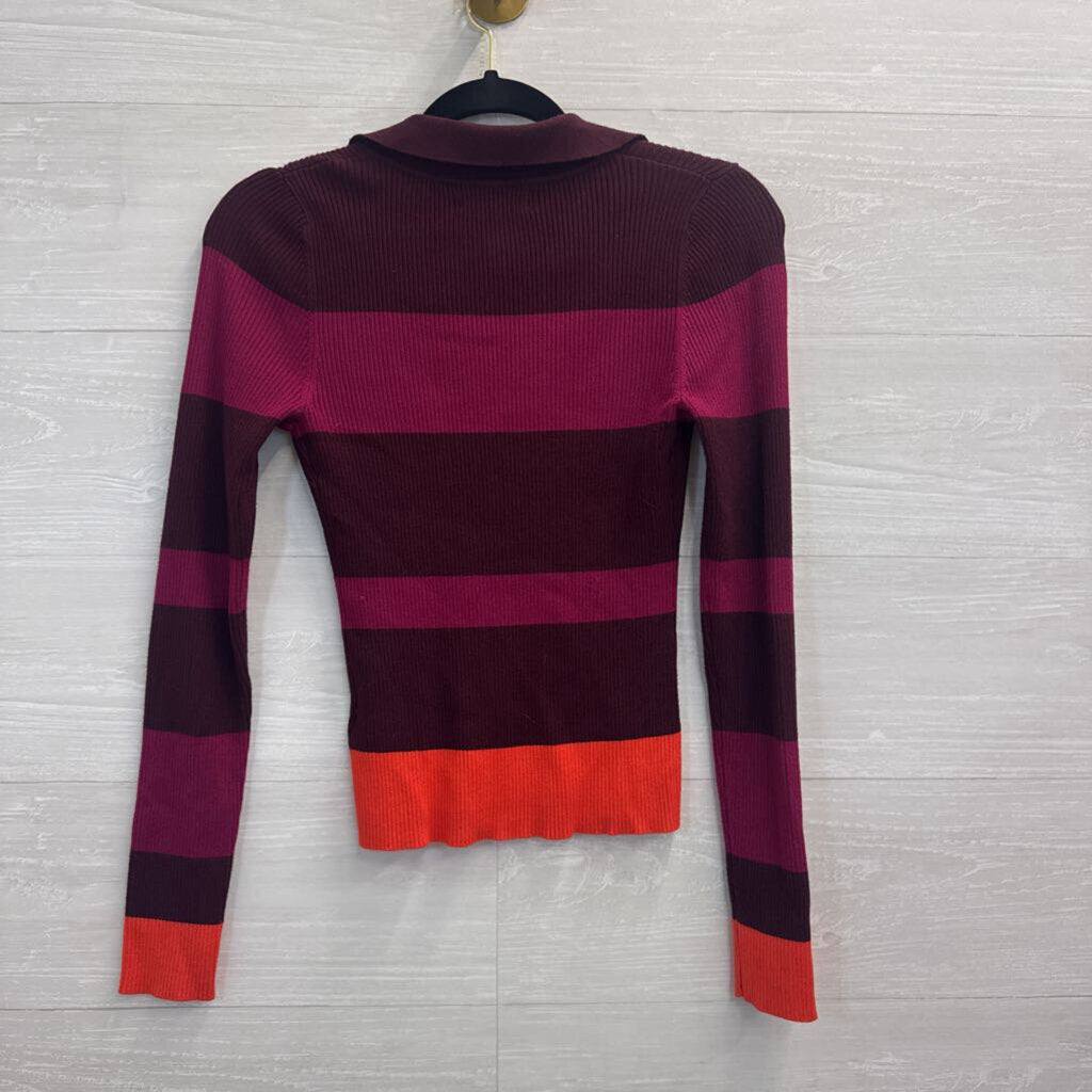 House of Harlow Purple Striped Ribbed Knit Long Sleeve Top Small