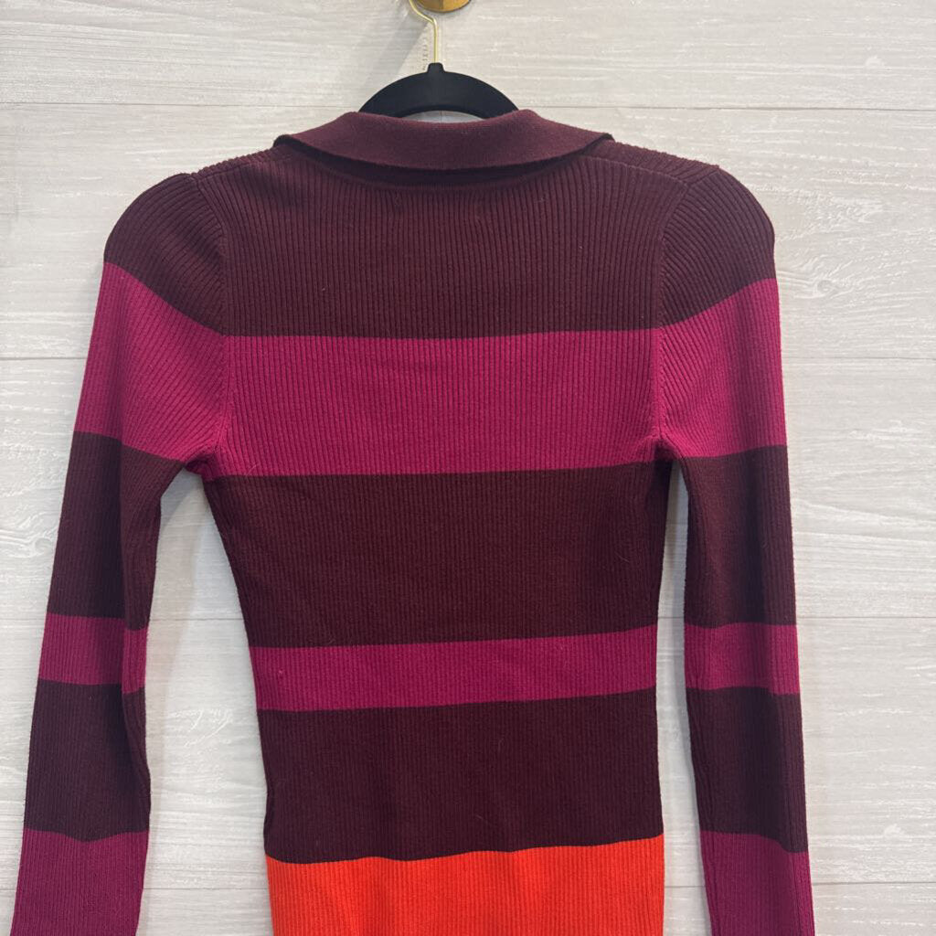 House of Harlow Purple Striped Ribbed Knit Long Sleeve Top Small